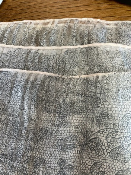 Vintage 1940s Silk Floral Large Square Scarf Wrap Blue Gray Lace Detail AS IS - Picture 7 of 12